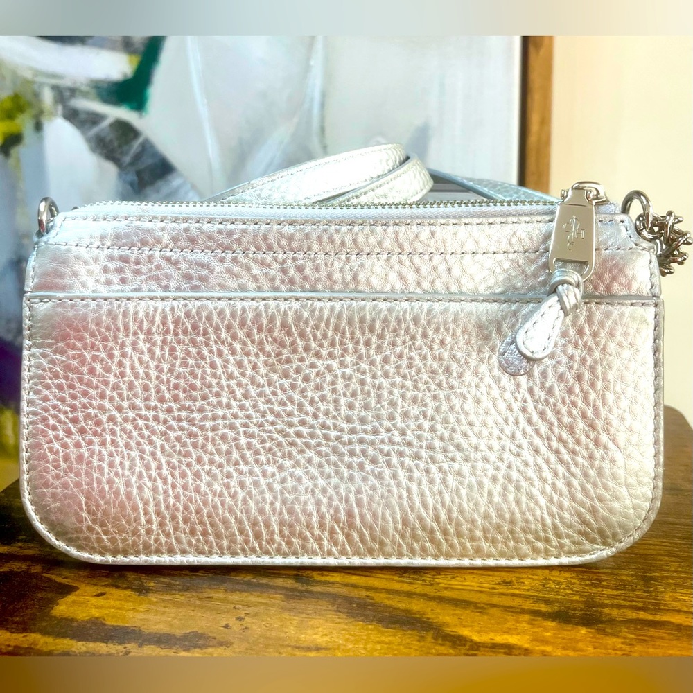 COLE HAAN Purse Silver Crossbody And Or Shoulder Strap Clutch Soft Leather - Picture 2 of 7